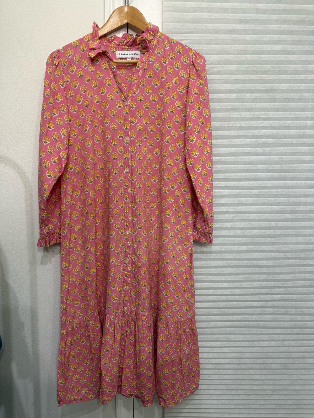 Le Bazar Coastal Pink blockprint Floral Maxi Dress